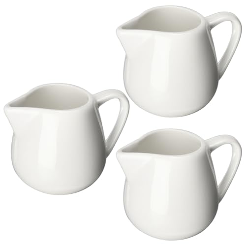 Small Milk Jug 3 Pieces 130 ml Creamer Jug with Handle Ceramic Sauce Cups Gravy Serving (MJ1)