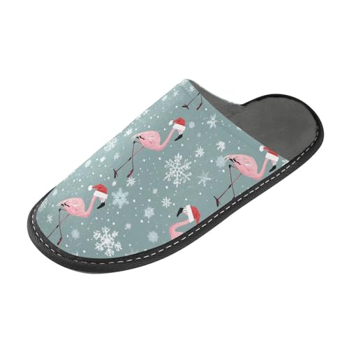Slippers for Women Flamingos Santa Hats Pattern Soft Winter Warm Shoes Indoor Outdoor Non-Slip House Travel Slippers2