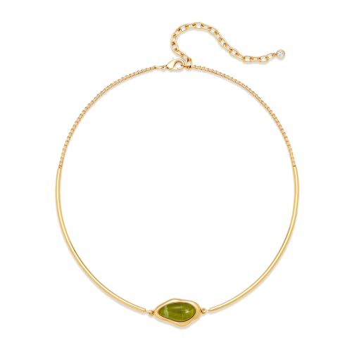 WOWORAMA PVD Gold Wire Collar with Green Stone