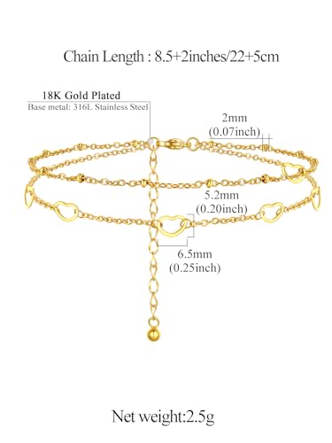Image of FindChic Black /Silver /Gold Plated Anklets Set of 2PCS /3PCS Herringbone Chain Cuban Link Heart Charm Sparkling Tennis Ankle Bracelets, Waterproof Summer Foot Jewelry for Beach