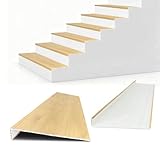 Non Slip Stair Treads for Stair Remodel, 4 Pieces 47x11.8 inch Wood Plastic Composite Stair Treads for Home Decor with 2 inch Square Nose Profile Bullnose Wood Treads Caps (Oak)
