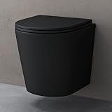 doporro WC Sospeso Sanitari Sospesi Filomuro in Ceramica Nero Opaco 49x35,5x35 cm con Copriwc Soft Close Chiusura Ammortizzata e Sciacquone Profondo WC Design Moderno Senza Bordi Aachen108