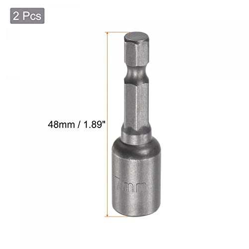 Uxcell Quick-Change Nut Driver Bit, 1/4" Hex Shank 7Mm Magnetic Nut Setter Drill Bits, 1.89" Length, Metric 2 Pcs #TOP1