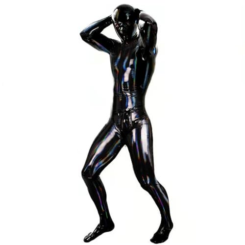 Men's Shiny Wet Look Zentai Catsuit Handmade Jumpsuit Back with Zipper Bodysuit Clubwear