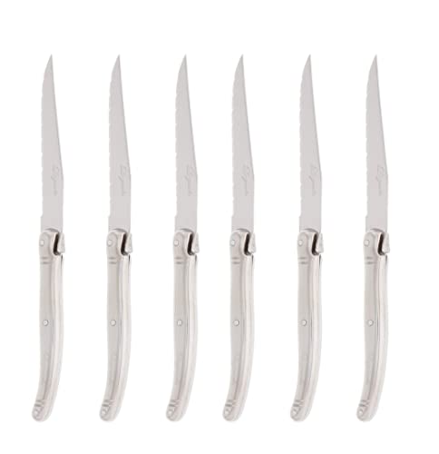 Pradel Excellence - Les Argentes Set de 6 Couteaux Inox - Lame 11,5 cm - Manche Acier 410 - Boîte Couleur - Logo Laguiole pour Élégance et Précision lors des Repas...