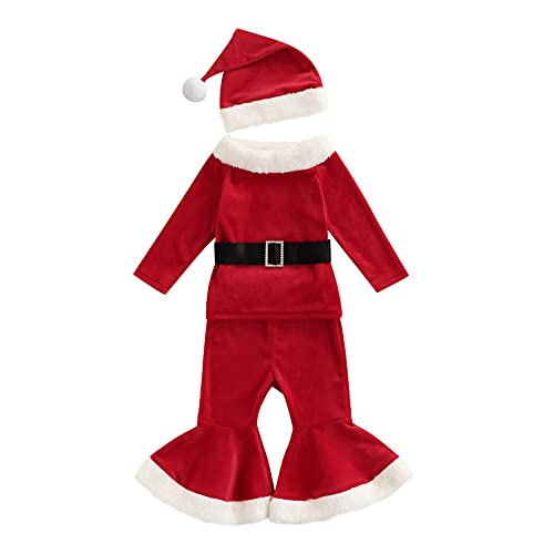 Image of Kids Christmas Costume Baby Boy Girl Cute Long Sleeve T-Shirt Top and Long Pants Trousers Hat 3Pcs (Red 02,18-24 Months)