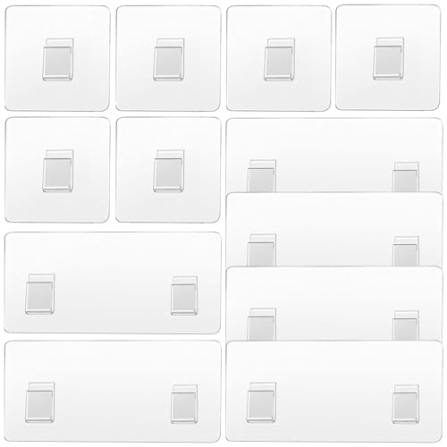 GIKPAX Lot de 12 crochets autocollants d'angle transparents pour étagère d'angle de salle de bain (6 x 14 + 6 x 6 cm)