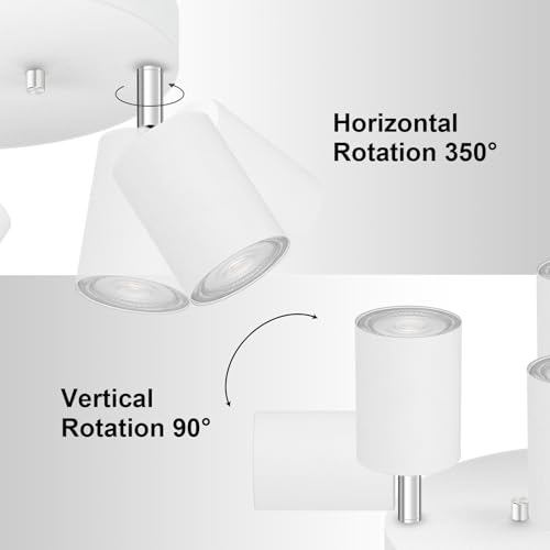 4 Light Track Lighting Fixtures Ceiling, Matte White Round Directional Ceiling Spotlight, GU10 Flush Mount Track Fixture, Adjustable Modern LED Track Lights for Kitchen/Living Room, Bulb Not Included by Bricosmocon - Used condition - Image 2