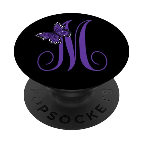 Purple Letter M Alphabet Initial with Butterfly Monogram PopSockets Adhesive PopGrip
