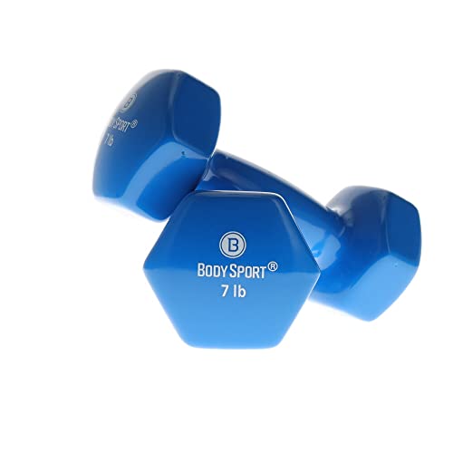 Body Sport Vinyl Dumbbell â€“ Dumbbells for Exercises â€“ Strength Training Equipment â€“ Neoprene Dumbbells â€“ Home Gym Accessories â€“ Weight Training â€“ 7 Pound â€“ Pair â€“ Light Blue