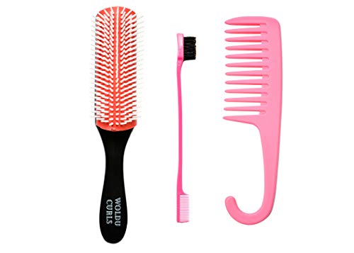 SpeedSavings 9 Row Nylon Cushion Brush Version 2 for Curly hair with Edge Control and Detangler Comb (Cushion Brush + Edge Controller)