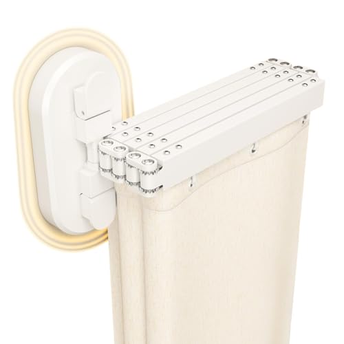 Generisch Duschvorhangstange In L/U-Form, Faltbare Eckvorhangstangen, Ohne Bohren Duschvorhangstange Mit Duschvorhang Für Badewanne/Badezimmer(Beige,68cm)