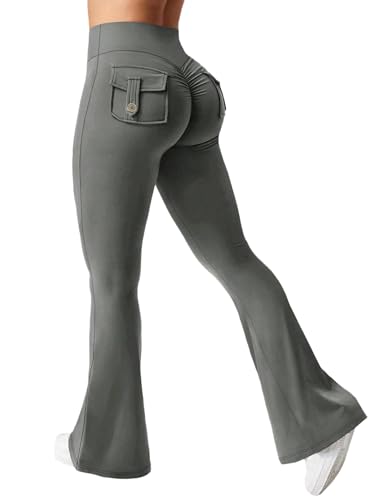 Cargo Flare Yoga Pants with Pockets for Women Butt Lifting High-Stretched Work Out Booty High Waisted Sport Leggings