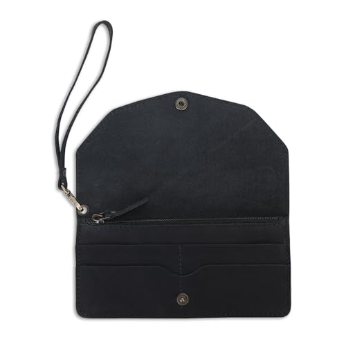 Leather Money Bag Wallet for Women, Reusable Budget Organizer, Retro Clutch Wallet Vintage Cash Envelope Continental Wallet Travel Currency Organizer Long Utility Pouch (Black)