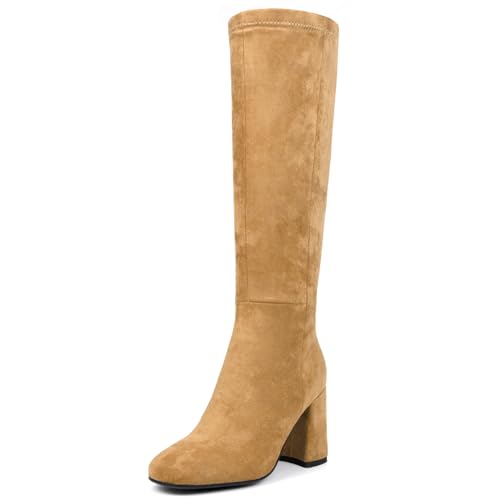 Image of Women's Knee High Boots Faux Leather Square To Tall Boots Fashion Chunky Block Heel Long Boots with Side Zip