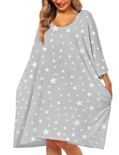 Image of KFUBUO Plus Size Nightgowns for Women Oversized Sleep Tshirts Dress Short Sleeves Sleepwear With Pocket Fit S-5XL