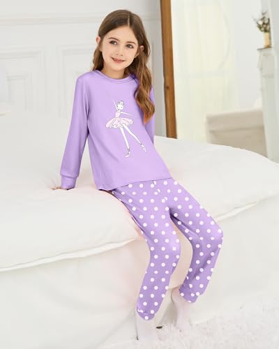 Mikrdoo Girls Pajamas Kids 2 Piece Pjs Set Soft Cozy Long Sleeve Top and Pants Stretchy Girls' Sleepwear Size 4-14 Years4