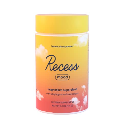 Recess Mood Powder, Calming Magnesium L-Threonate Blend With Passion Flower, L-Theanine, Electrolytes, Magnesium Calm Support Powder Supplement - Lemon Citrus 28 Serving Tub #TOP22