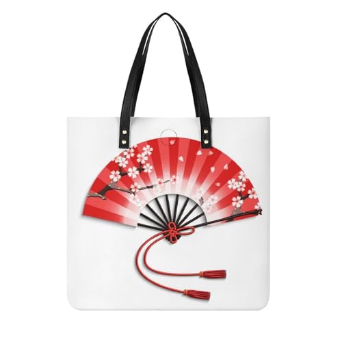 Sac shopper pour femmes à motif éventail de fleurs, sac à main de voyage spacieux 39x39cm