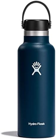 HYDRO FLASK - Water Bottle 621 ml (21 oz) with Flex Straw Cap - Vacuum Insulated Stainless Steel Reusable Water Bottle - Leakproof Lid - Hot and Cold Drinks - Standard Mouth - BPA-Free - Black