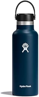HYDRO FLASK - Water Bottle 621 ml (21 oz) with Flex Straw Cap - Vacuum Insulated Stainless Steel Reusable Water Bottle - Leakproof Lid - Hot and Cold Drinks - Standard Mouth - BPA-Free - Black