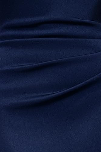 Image of Xscape Evenings Women's Long, Bodycon Low-Sheen Cross Front Halter Neck Evening Dress with Ruching & Ruffle Detail