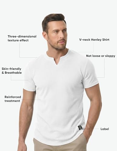 Image of JMIERR Mens Muscle Slim T Shirts Texture V Neck Longline Henley Gym Workout Athletic Tee Shirt