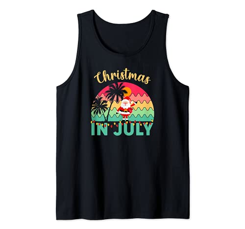 Funny Summer Vacation Santa Beach Xmas Christmas in July Camiseta sin Mangas