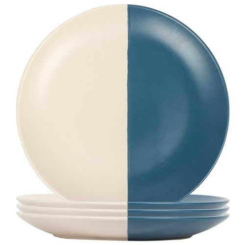 Nicola Spring Stoneware Dinner Plates - 26.5cm - Navy - Pack of 4 - Ceramic Two Tone Dining Plates Tableware Dishwasher & Microwave Safe Crockery for Starters, Sides, Mains & Desserts