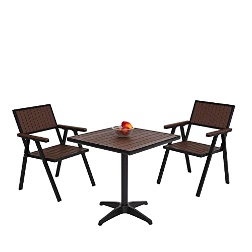 Mendler Lot de 2 chaises de Jardin Table de Jardin HWC-J95 alu Aspect Bois Noir Marron foncé