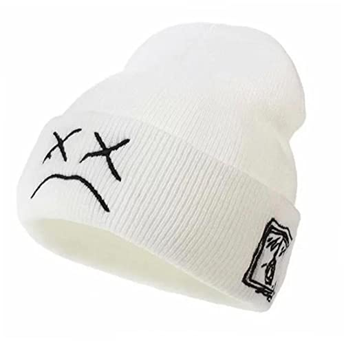 Ruluti Sombrero De Punto Bordado Bordado Sombrero Triste Expresión Punto Sombrero Invierno Hip-Hop Beanie Sombrero Unisex Sombrero Cálido Cover