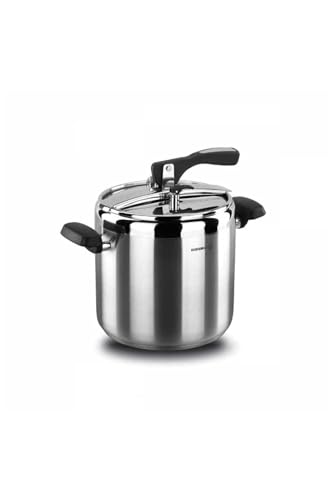 Korkmaz Turbo 9.5 Quart Stove Top Pressure Cooker Stainless Steel Cookware Induction Compatible, Manual Slow Cooker, Rice Cooker, Steamer, Saute, Yogurt Maker and Warmer