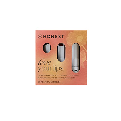 Honest Beauty Love Your Lips Kit with Acai Extracts + Avocado Oil, Holiday Gift, EWG Certified + Dermatologist & Physician tested & Vegan + Cruelty free, Multicolor, Pack of 3