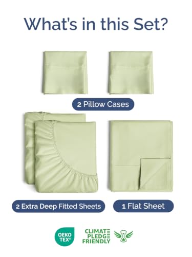 Image of Extra Deep Split King Sheet Set - Breathable & Cooling - Light Sage Green