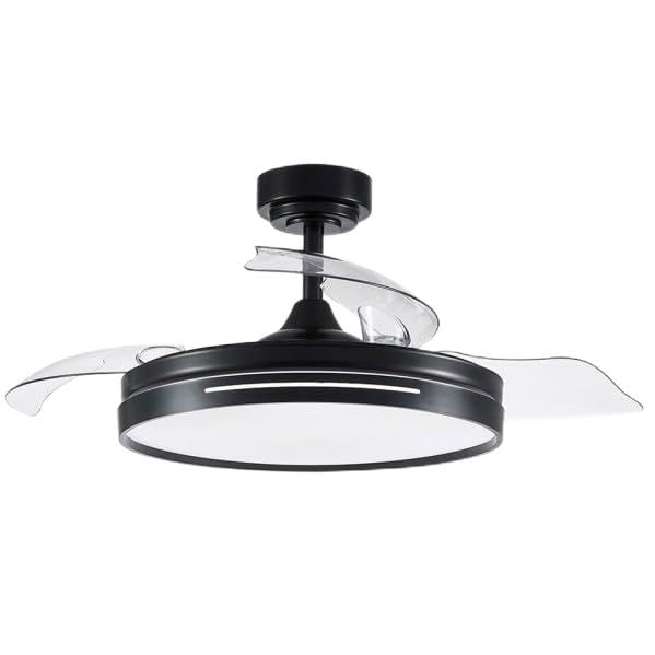 Brightium Ventilador DC Micenas Negro 48W, 3 aspas y 6 velocidades. Iluminación de 4800 Lm con opciones de temperatura de 3000-4000-6000K. Control remoto, memoria y temporizador de 24 horas.