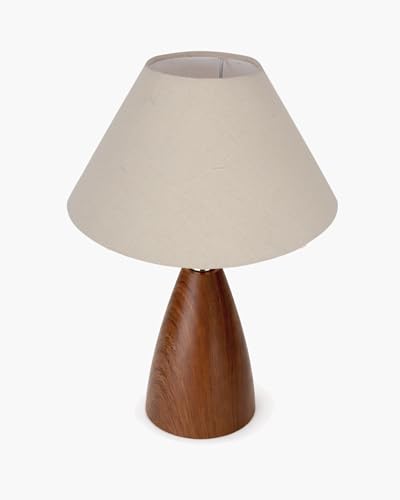 Image of Homesake Wood Grain Pattern Small Table Lamp, Desk Light, Wooden Bedroom Lamps for Nightstand, Scalloped Lamp Shade Table Lamps Small Spaces, Bedroom, Living Room, Taper Cone, (Khadi Cone)