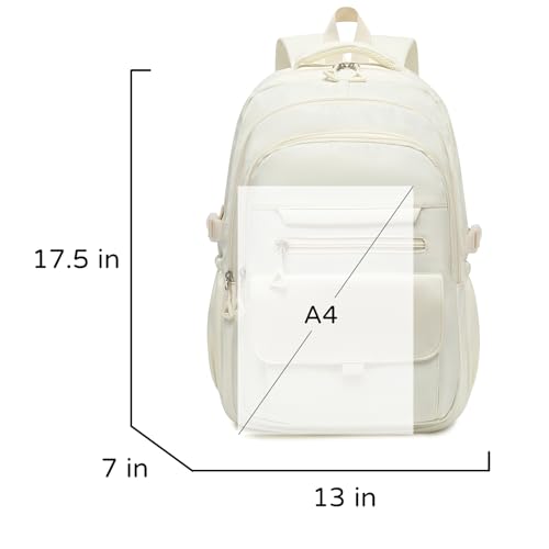 Phaoullzon Girls School Backpack for Boys, College Aesthetic Laptop Bookbag for Travel,Beige - Image 4
