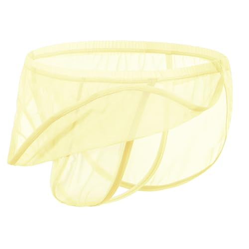 JINSHI Men's Mesh Thongs Underwear, Sexy Built-in Pouch G-String, See Through Split Side Pajama Shorts Underwear