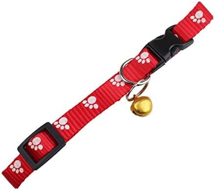 Image of RvPaws Dog, Puppy, Cat & Kitten Buckle Paw Print Adjustable Pet Collar with Bell, X-Small Size 10 MM Nylon Collar Paw Printed Belt for Neck (Red)