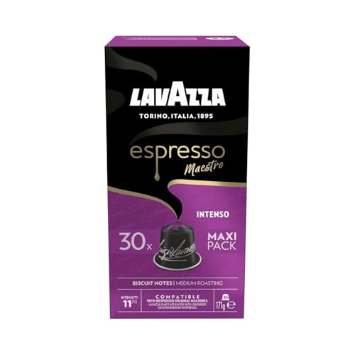 Lavazza, Espresso Maestro Intenso, 30 Aluminium Coffee Pods Compatible with Nespresso Original Machines, Wood, Spice, & Cocoa Notes, Arabica&Robusta, Intensity 11/13, Medium Roasting