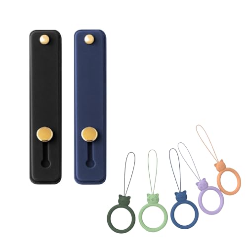 スマホリング スタンド スマホベルト スマホスライドベルト リングホルダー スマホリング かわいい シンプル おしゃれ スマホスタンド 携帯リング アイフォン用リング スマートフォン ホルダーリング スマホ落下防止リング グリップ スマホホルダー カラフル くすみカラー (01.ブラックX04.ネイビーＸストラップ（３点お届け）)