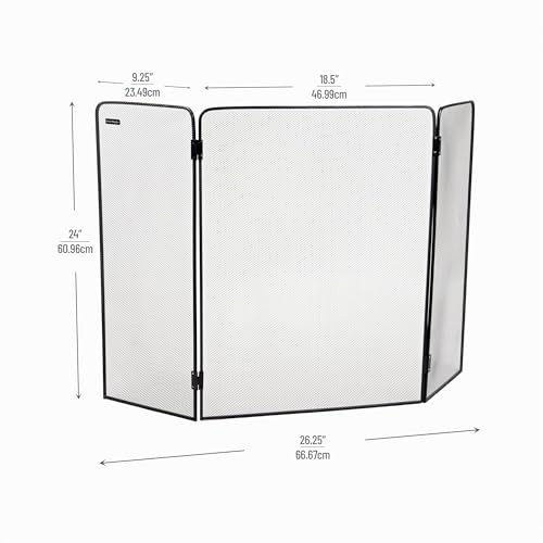 Protector de pantalla para chimenea Mind Reader de metal negro con 3 paneles plegables 4