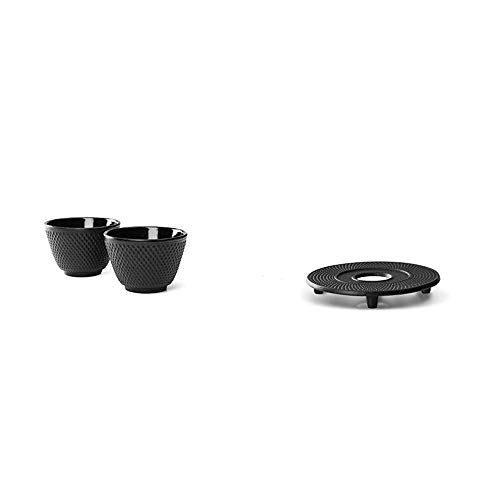 Bredemeijer Tea Mugs Jang, Black (Set of 2), Cast Iron 7.8 x 7.8 x 5.3 cm & Coaster Jang, Black, Cast Iron 7.8 x 7.8 x 5.3 cm