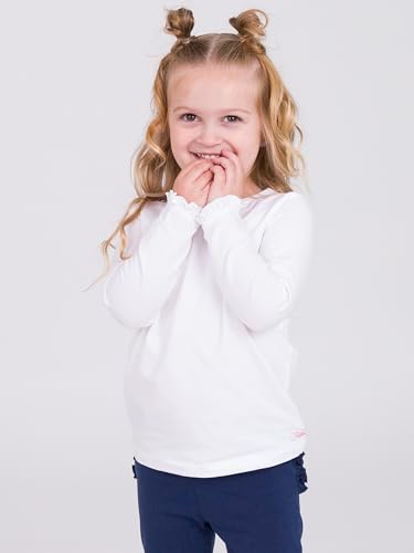 RuffleButts White Knit Long Sleeve Ruffle Layering Tee - 2T3