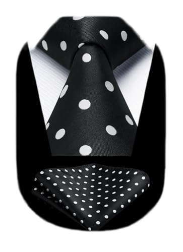 Image of HISDERN Polka Dot Ties for Men Classic Silk Ties and Pocket Square Formal Business Necktie Handkerchief Wedding Party
