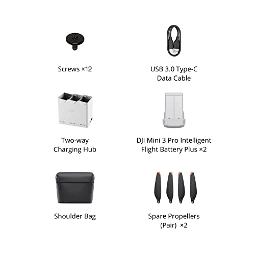 Dji Mini 3 Pro Fly More Kit Plus, Includes Two Intelligent Flight Batteries Plus, A Two-Way Charging Hub, Data Cable, Shoulder Bag, Spare Propellers, And Screws, Black #TOP1