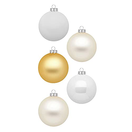 Inge Glas Weihnachtskugeln | Schöne Christbaumkugeln aus Glas | 20 Kugeln in Karton-Box | Christbaumschmuck Weihnachtsbaumschmuck Weihnachtsbaumkugeln (Warm Moment | weiß Gold)