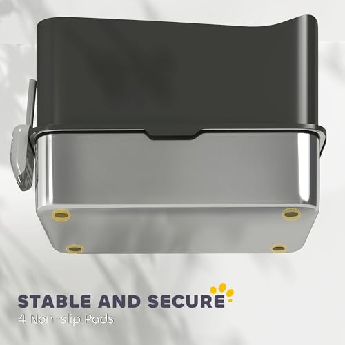 PawHut XL Stainless Steel Litter Box, Extra Large Enclosed Cat Litter Pan with High Wall Sides, Scoop, Top Entrance, Non-Slip Pads, Anti-Urine Leakage, Non-Sticky, Black