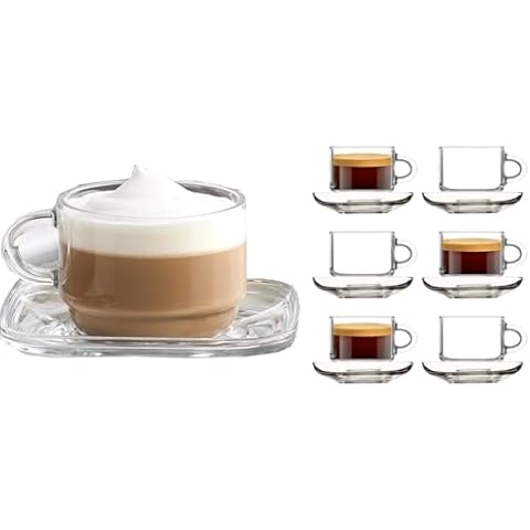 BOHEM'S Espresso Cups, Stackable Espresso Set of 6, Small Demitasse Clear Glass Espresso Drinkware, Cups and Saucers, Espresso Shot Glasses, Clear Expresso Coffee Cups, Tazas de Cafe Expreso (3 OZ) Cover