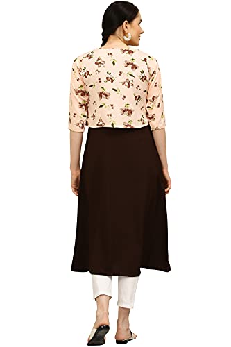 Image of Women's Crepe Printed A-Line Kurti (ALC4045SLM Brown X-Large)